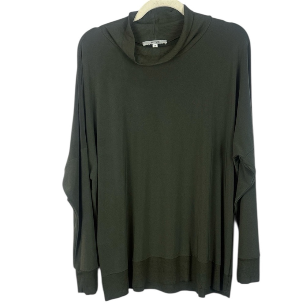 Sympli Casual Chic Relaxed Forest Green Ribbed Long Sleeve Cowl Neck Size 18 Top